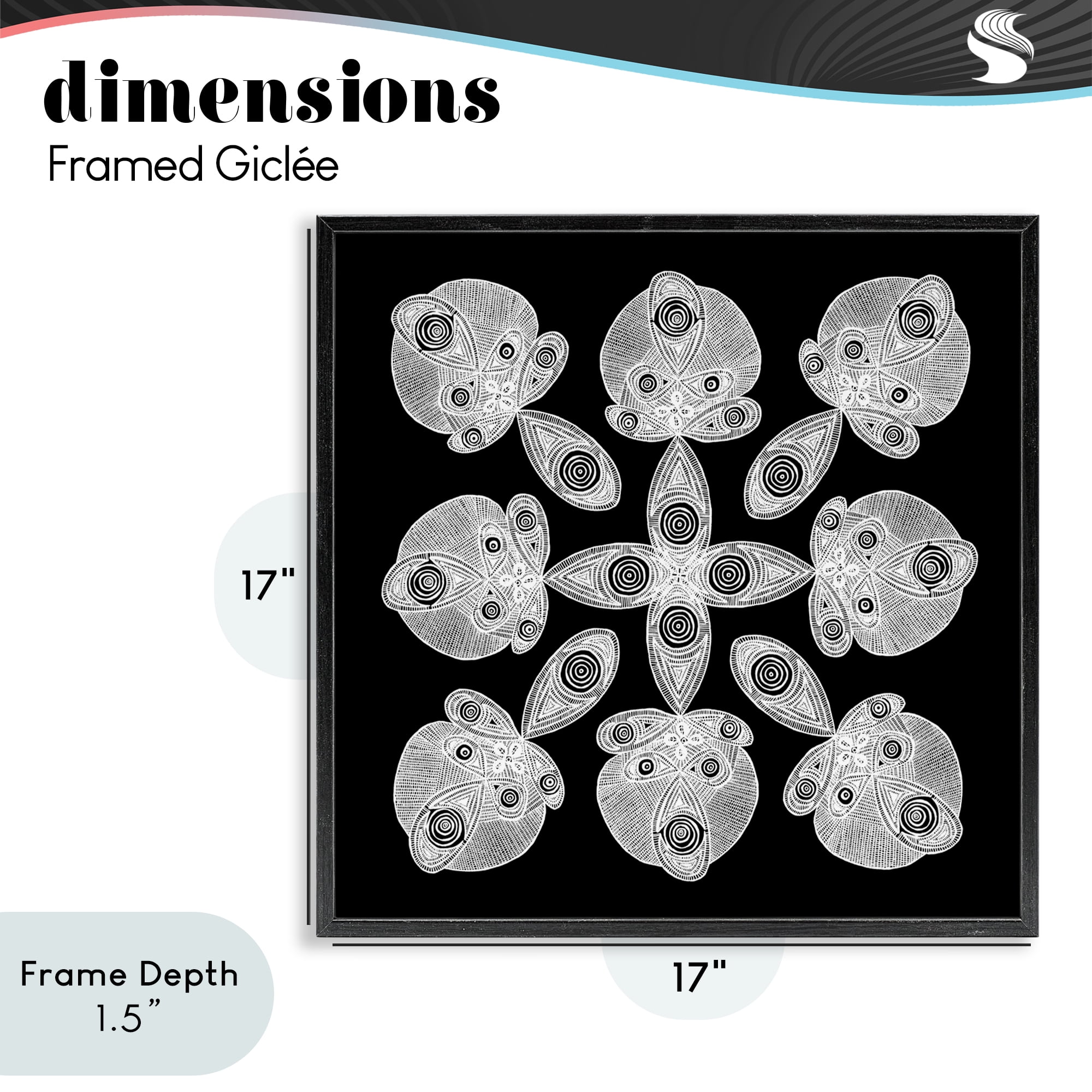 Stupell Industries Fractal Symmetry in Monochrome Black Framed Giclee Art, design by El Perkin