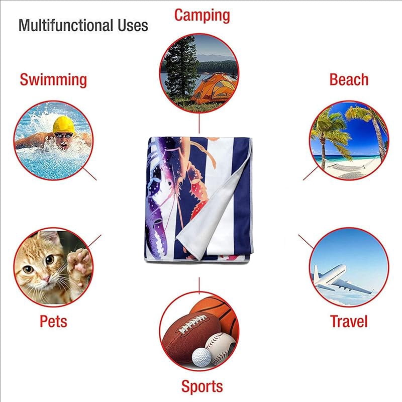 Pink Purple Crayfish Oversized Sand Free Beach Towel 71x36IN Lightweight Quick Dry Terry Towel For Travel, Swimming, Pool, And Camping, Absorbent And Compact Beach Essential For Women Men