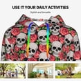 thumbnail image 4 of Fotbe Skull and Roses Pattern Womens Long Sleeve Hoodie, Pullover Hooded Sweatshirt, Kangaroo Pocket Hoodie with Eye-catching Drawstrings-Small, 4 of 7
