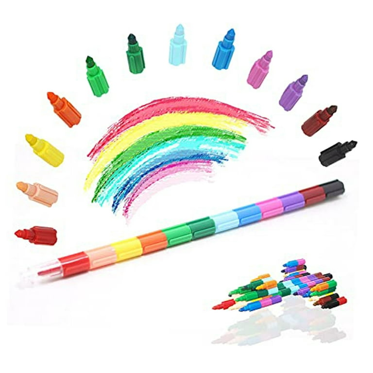 15 Pieces 12 in 1 Wax Crayons, Stackable Colouring Pencils for