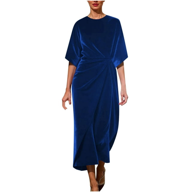 Floleo Robe Décontractée d'Été pour Femmes à Col en V avec Boutons, Manches Longues, Confortable pour un Usage Quotidien, Couleur Unie, Robe Mini Ample pour Printemps Automne (Bleu, G)