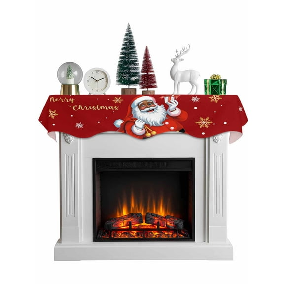 Red Santa Christmas Mantel Scarf Fireplace Decorations for Living Room, Gifts Xmas Snowflake Winter White Fireplace Mantel Scarf Cover Runner for Halloween/Thanksgiving/Christmas Decor 70"x17"