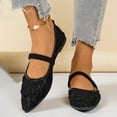 thumbnail image 5 of Xfvqtps Womens Lace Flats Floral Embellished Mary Janes Pointed Toe Stretch Strap Comfortable Shoes for Special Occasions Black, 5 of 9