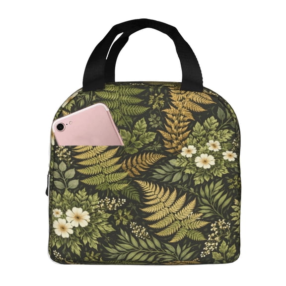 Vintage Floral Botanical Fern Pattern Lunch Bag Reusable Thermal Lunch Box with Handle for Women and Men