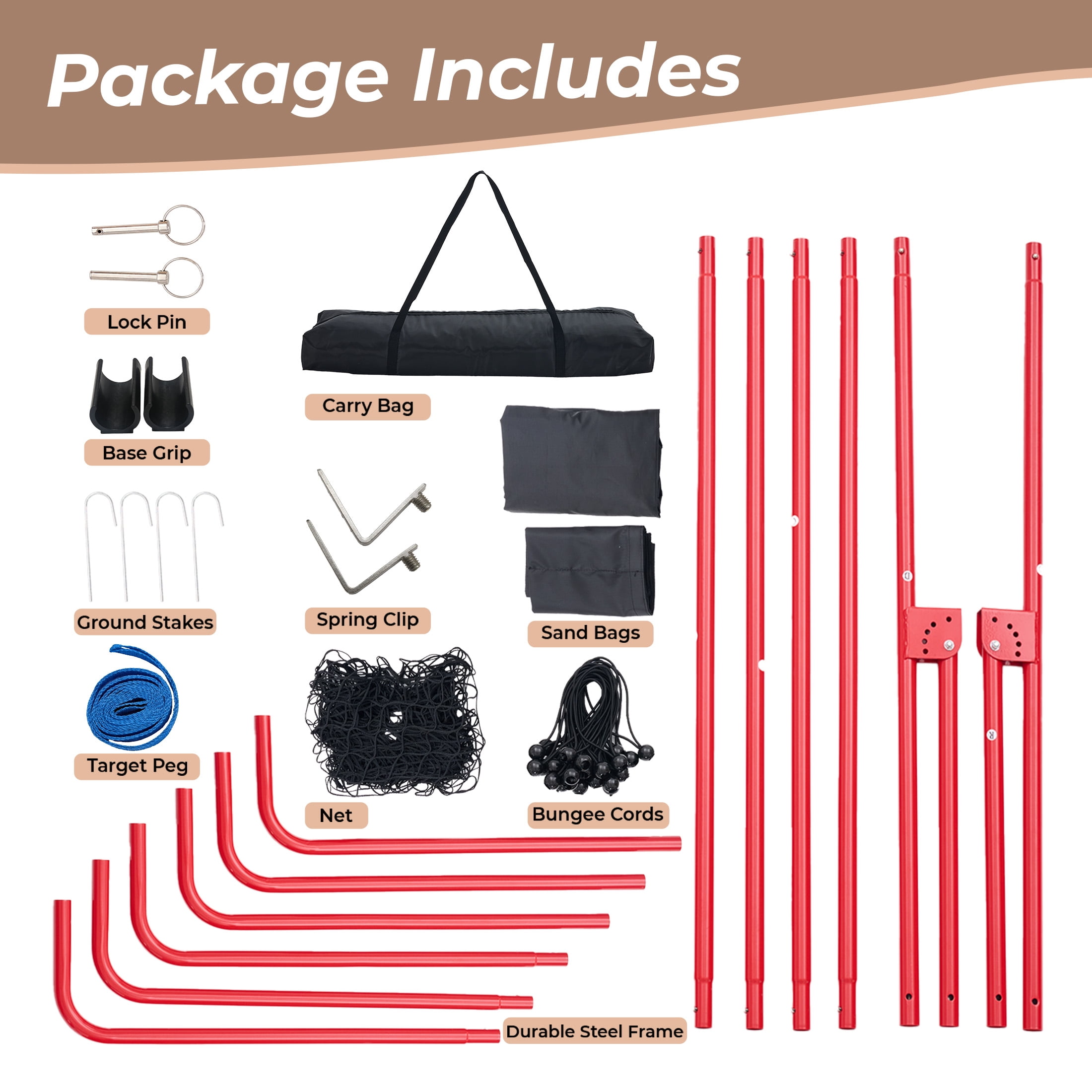 EDX Volleyball Rebounder Net with Travel Bag, Adjustable Angle Training Equipment for Solo Practice & Team Drills, Red