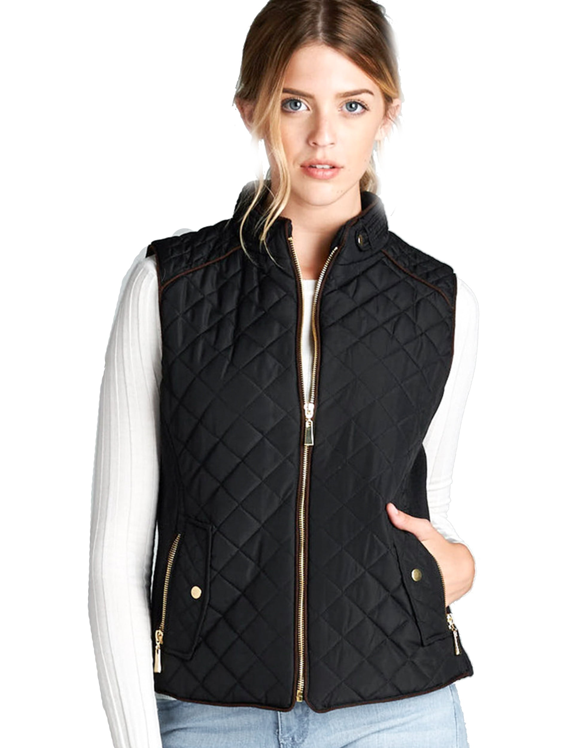 Women's Lightweight Quilted Padding Zip Up Jacket Vest-Plus Size ...