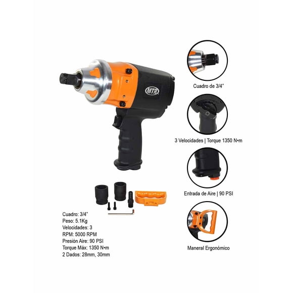 LLAVE NEUMATICA DE IMPACTO MTR 3/4" PREMIUM EN KIT MTR PP34