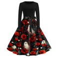 thumbnail image 2 of Halloween Hepburn Dresses for Women Spider Webeb Bat Long Sleeve Funny Hepburn Dress Ghost Pumpkin Crew Neck Spooky Hepburn Dresses, 5XL, 2 of 6