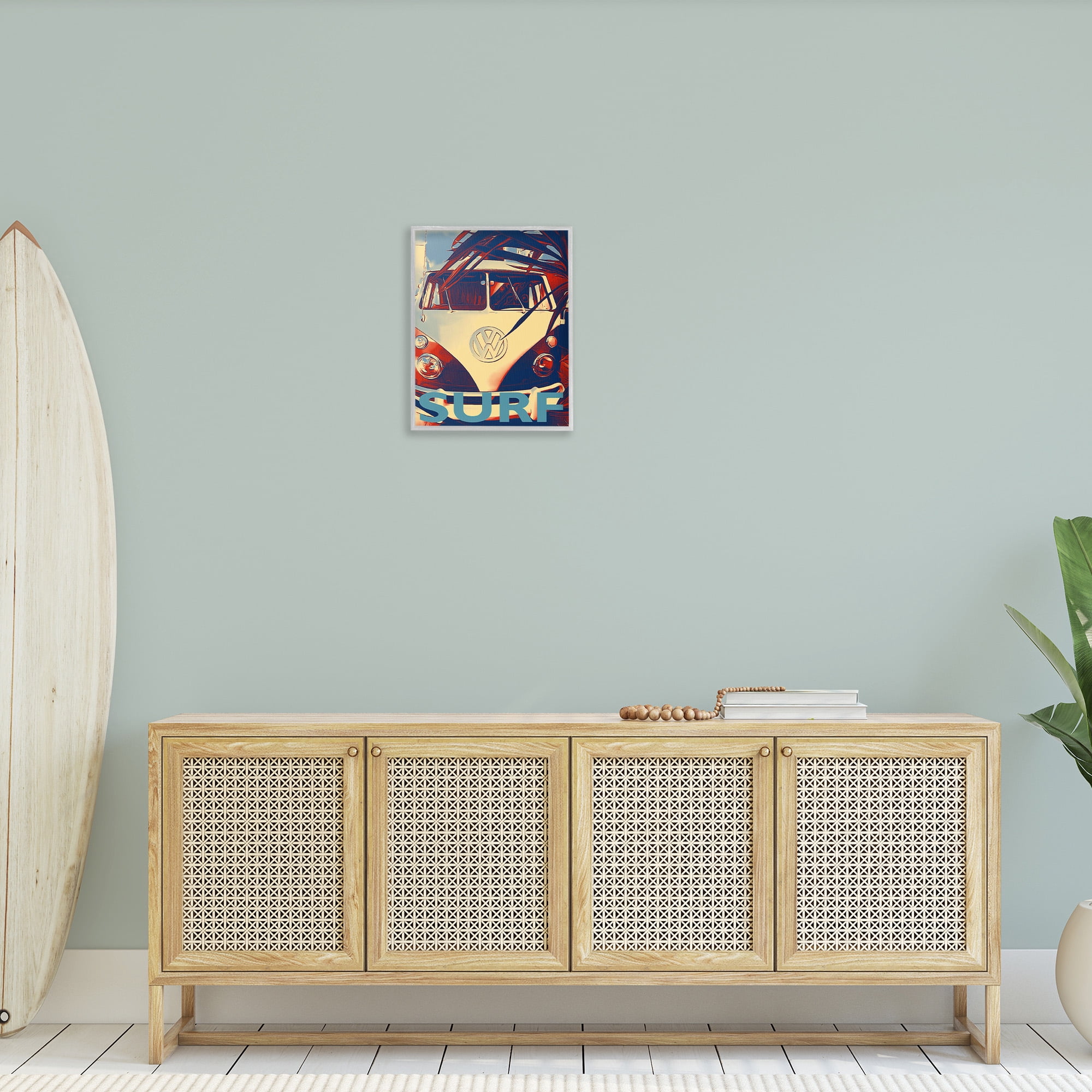 Stupell Industries Vintage Surf Van Transportation Painting Gray Framed Art Print Wall Art, 16 x 20