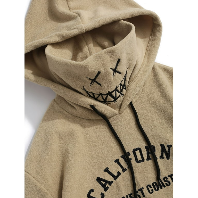 ZAFUL for Junior Letter Graphic Embroidered Fleece Mask Hoodie Khaki 2XL -  Walmart.com