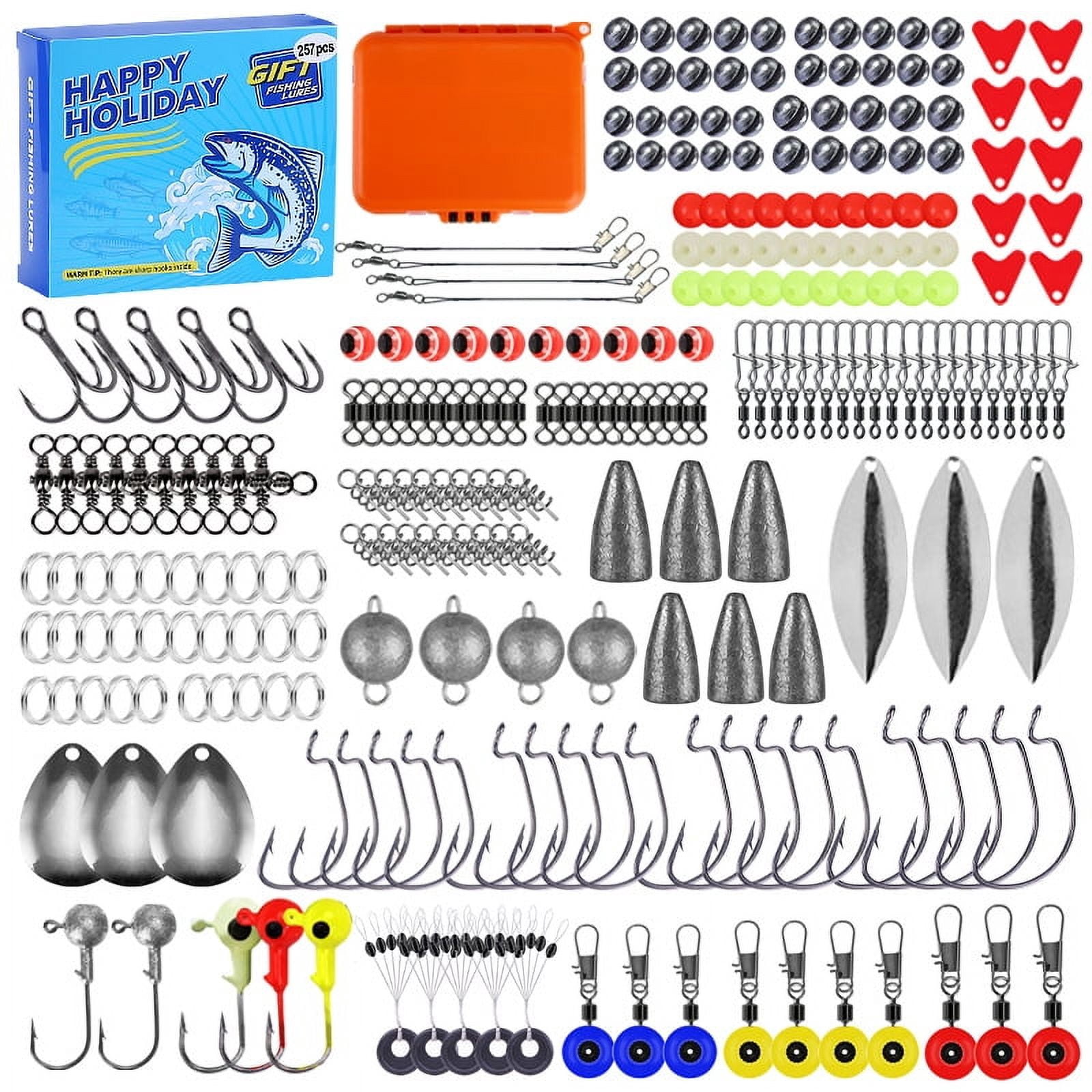 257 Pcs Fishing Lures Kit for Freshwater & Saltwater, Bass Fishing Lure Kit Trout Bass Salmon Walleye, Fishing Hooks, Fishing Tackle Box, Fishing Accessories Kit, Lifelike Fish Bait