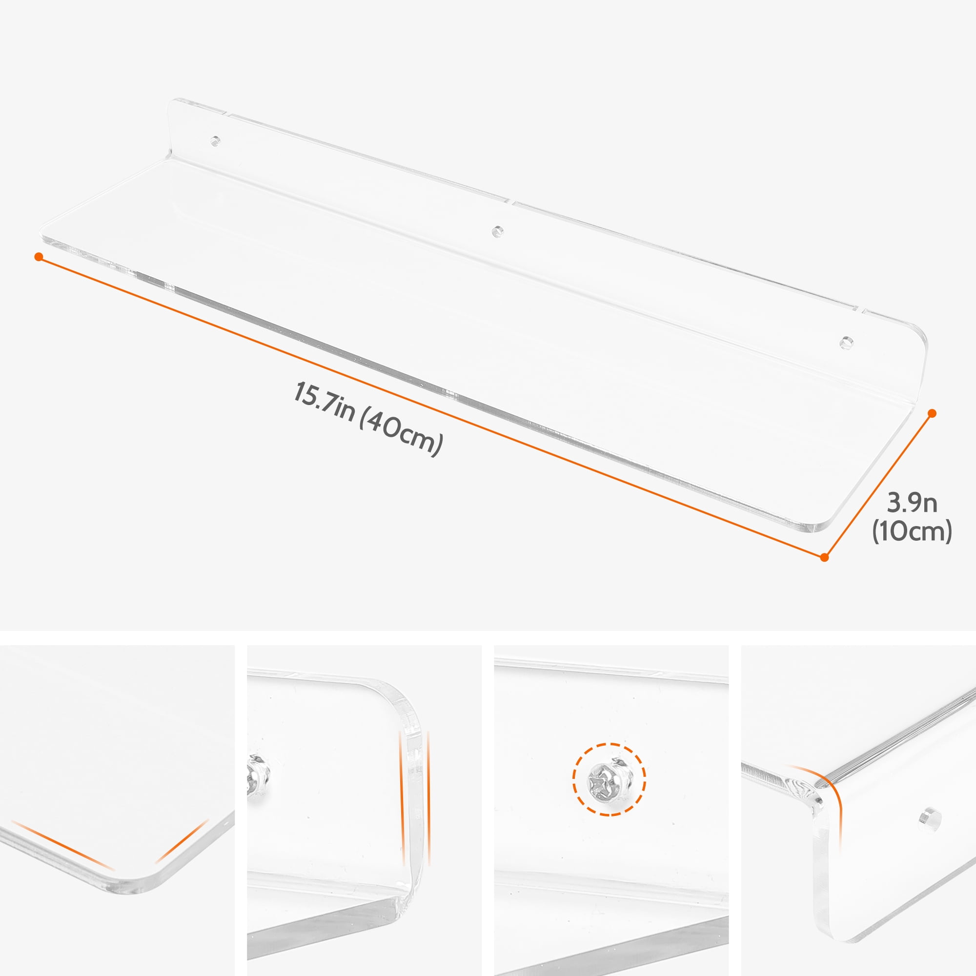 Unique Bargains Clear Acrylic Floating Shelves for Wall Bedroom Storage and Organization 15.7" x 3.9" x 2" 4