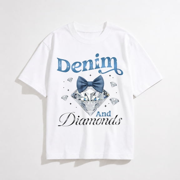 Denim and Diamonds Bow Ladies Girls Women T-Shirt