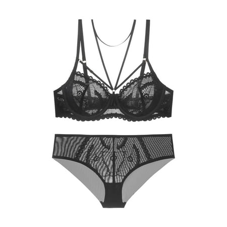 

SOOMLON Womens Push Up Bra Beauty Lace Bra Two Piece Set Classic Bra Training Bras Black S
