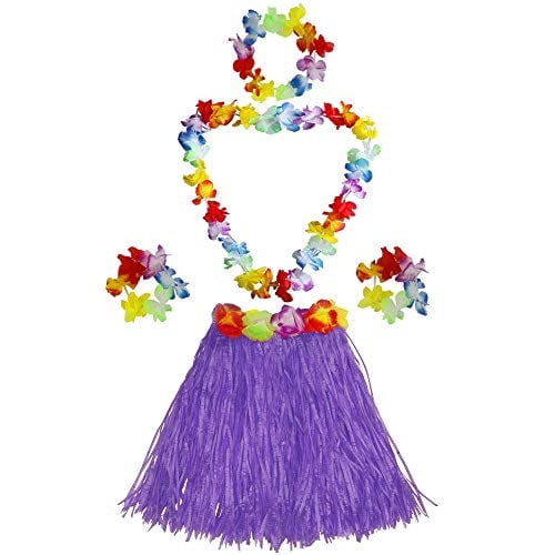 Falda elástica para niña, hula hawaiana, bailarina, hierba, con, flor, conjunto de disfrac Fortuning's JDS Fortuning's JDS