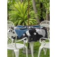 thumbnail image 2 of Outdoor Tablecloth with Umbrella Hole and Zipper, Black BOO Halloween Round Table Cloth 60 Inch Waterproof Tablecloth, Cute Ghost Spooky Star Moon Dots Picnic Table Cover for Patio Camping, 2 of 7