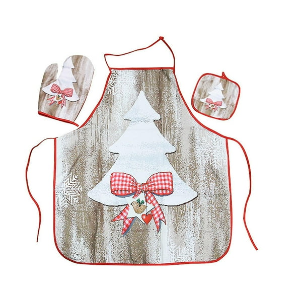 Christmas Home Furnishing Fabric Apron Heat Insulation Gloves Heat Pad 1 Set