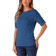 thumbnail image 4 of INSPIRE CHIC Half Sleeve Tops for Women's Boat Neck Stretchy Basic Summer Casual Shirts L Dark Blue, 4 of 6