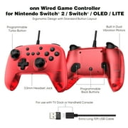 onn Wired Game Controller for Nintendo Switch 2, Switch, Switch OLED, Switch Lite, Red
