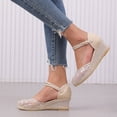 thumbnail image 4 of Rokment Womens Lace Flower Sequin Embroidered Wedges Dress Sandals White Vintage Linen Closed Toe Ankle Strap Espadrilles Platform High Heels Beach Summer Shoes for Bride Wedding A Size 6, 4 of 7