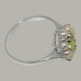 thumbnail image 4 of LBG British Made 18k White Gold Natural Peridot & Cultured Pearl Womens Anniversary Ring - 33 size options - Size 6.75, 4 of 6