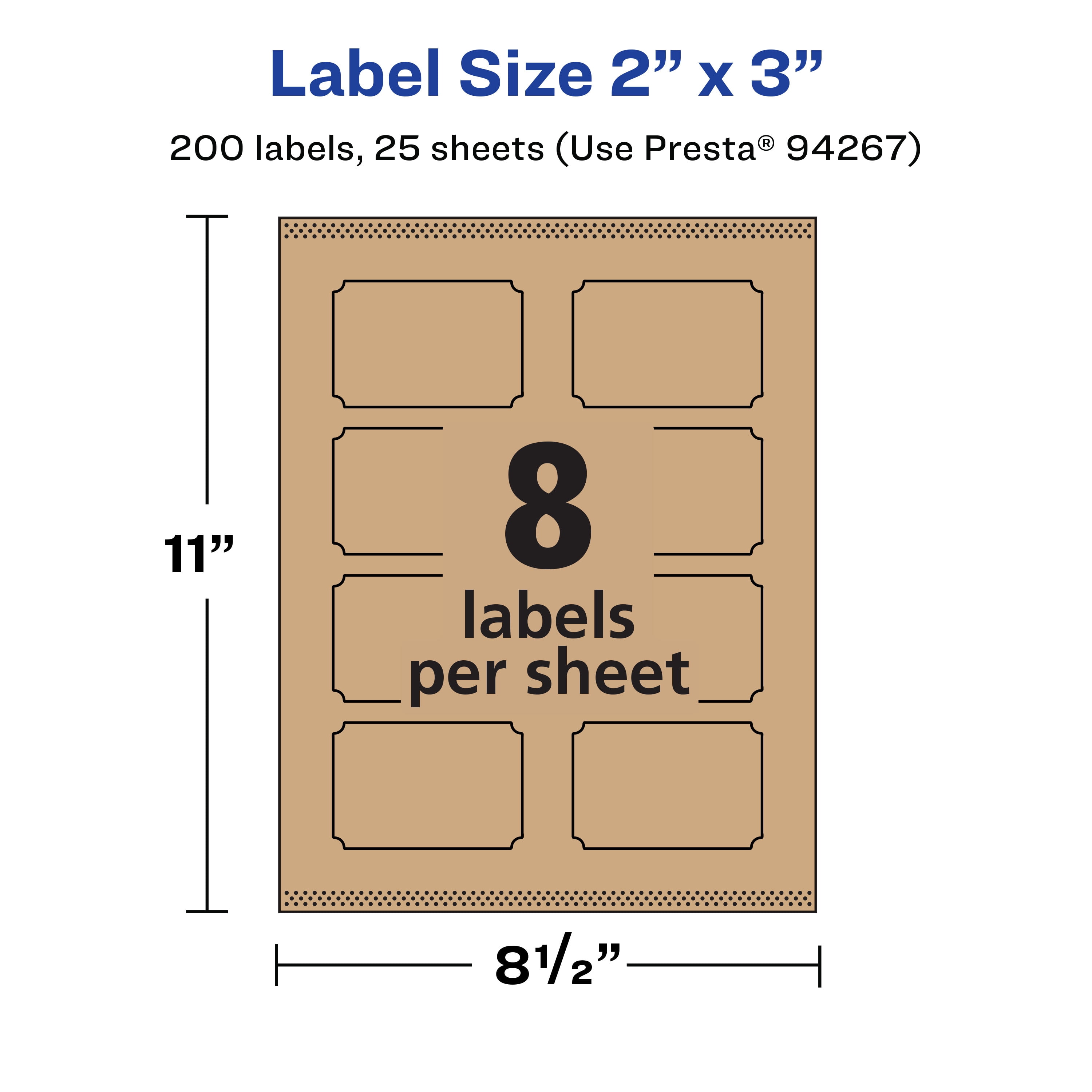 Avery Kraft Brown Rectangle Scalloped Labels, 2" x 3", 200 Labels