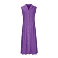 thumbnail image 4 of Ovzne Robes d'Été pour Femmes 2025 Robe de Plage Femmes Été Coton et Lin Couleur Unie Décontractée Col Rabattu Sans Manches Robe à Boutons Grande Taille Liquidation, 4 of 6