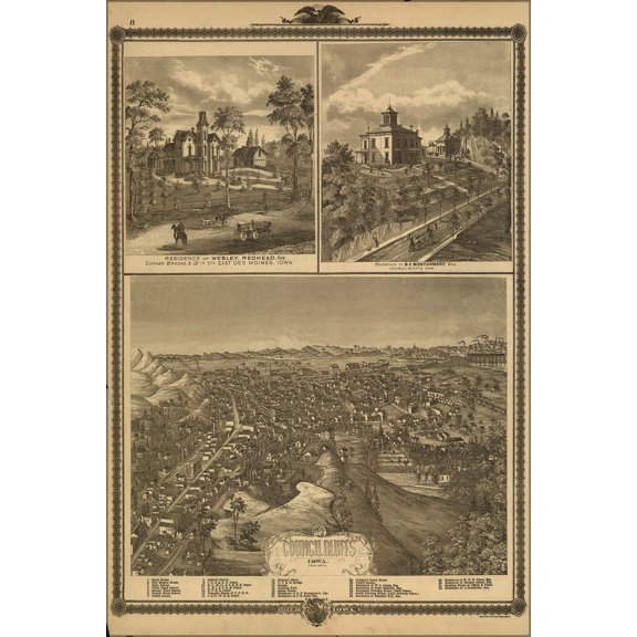 24"x36" Gallery Poster, birdseye view map of council bluffs iowa 1875