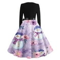 thumbnail image 6 of Women's Casual Fashion Round Neck Long Sleeve Christmas Printed Party Vintage Long Dresses, Retro Audrey Style, Holiday Dress for Christmas, Casual Wear, Festive,Light Purple,M, 6 of 7