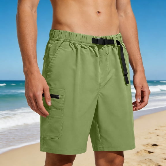 GSPCLAM Men's Quick Dry Shorts, Golf Featherlight Shorts Multi-Pocket Casual Flat Front Short Army Green L