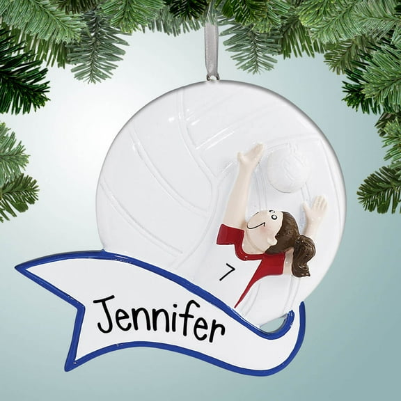 Personalized Volleyball Girl with Banner - Brown Christmas Ornament - Bump Set Spike - Server - Gift Ideas for Volleyball Team - Great Gift Ideas