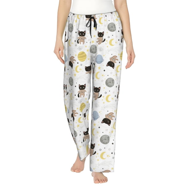Fotbe Cute Cat Pantalones de Pijama para Mujer, Pantalones de Dormir, Pantalones Pj con Cordón y Bolsillos-XX-Large