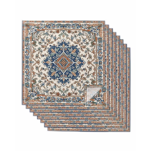 nqOlkjepod Boho Ethnic Rustic Cloth Napkins Set of 8 Reusable Dinner Napkins, Western Antique Orange Blue Green Cocktail Napkin Washable Table Napkins for Wedding/Holiday Party/Baby Shower 20"x20"