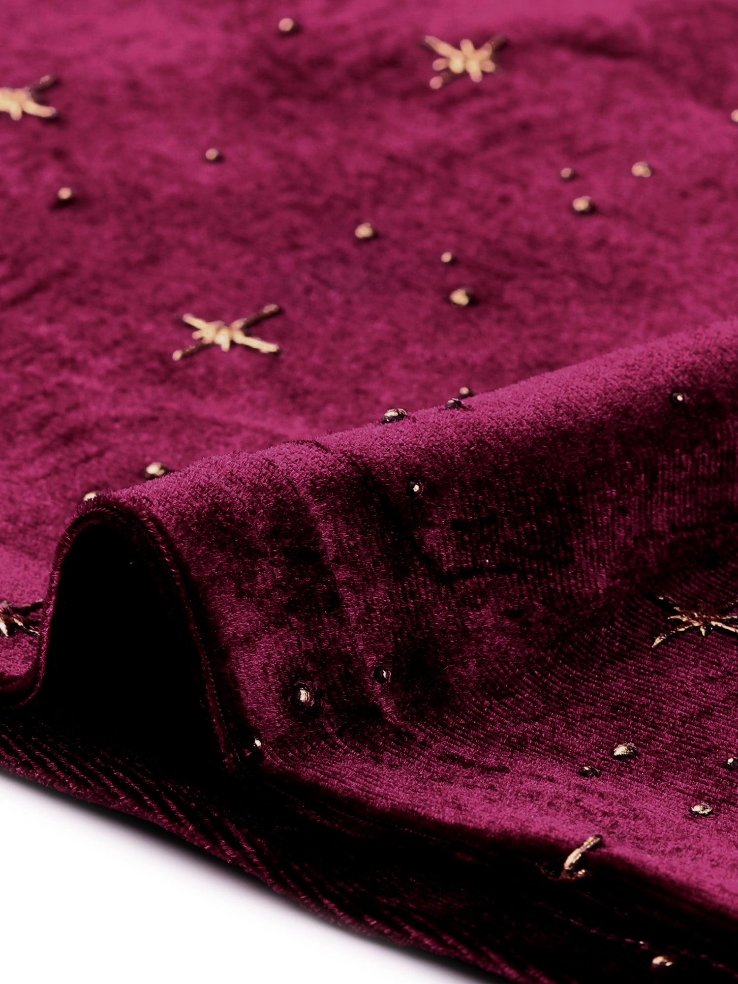 DARING DIVA Women's Plus V Neck Long Sleeve Gilding Metallic Stars Blouse 2X Burgundy
