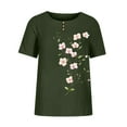 thumbnail image 5 of Dazajoo Womens Floral Linen Shirt Casual Short Sleeve Summer Tops Crew Neck Lightweight Cotton Blouses,Army Green,L, 5 of 5