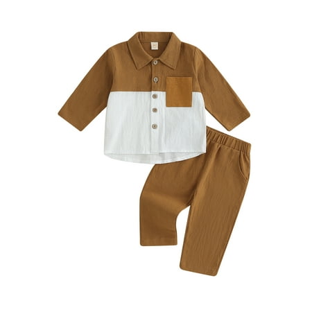 

Qtinghua 2Pcs Toddler Baby Boy Fall Outfits Long Sleeve Contrast Color Shirt Tops+Pants Clothes Brown 6-12 Months