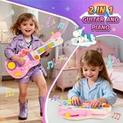 HopeRock Toddler Guitar/Foldable Piano Toys, Pink Musical Toy with LED Lights for Toddlers Ages 3-6, Instrument Toys Christmas Birthday Gift for Little Girls.