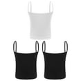 thumbnail image 2 of Yartina Kids Girls 3 Pieces Cami Tank Top Solid Color Spaghetti Straps Dance Crop Top Ribbed Camisole Black&Black&White L, 2 of 4