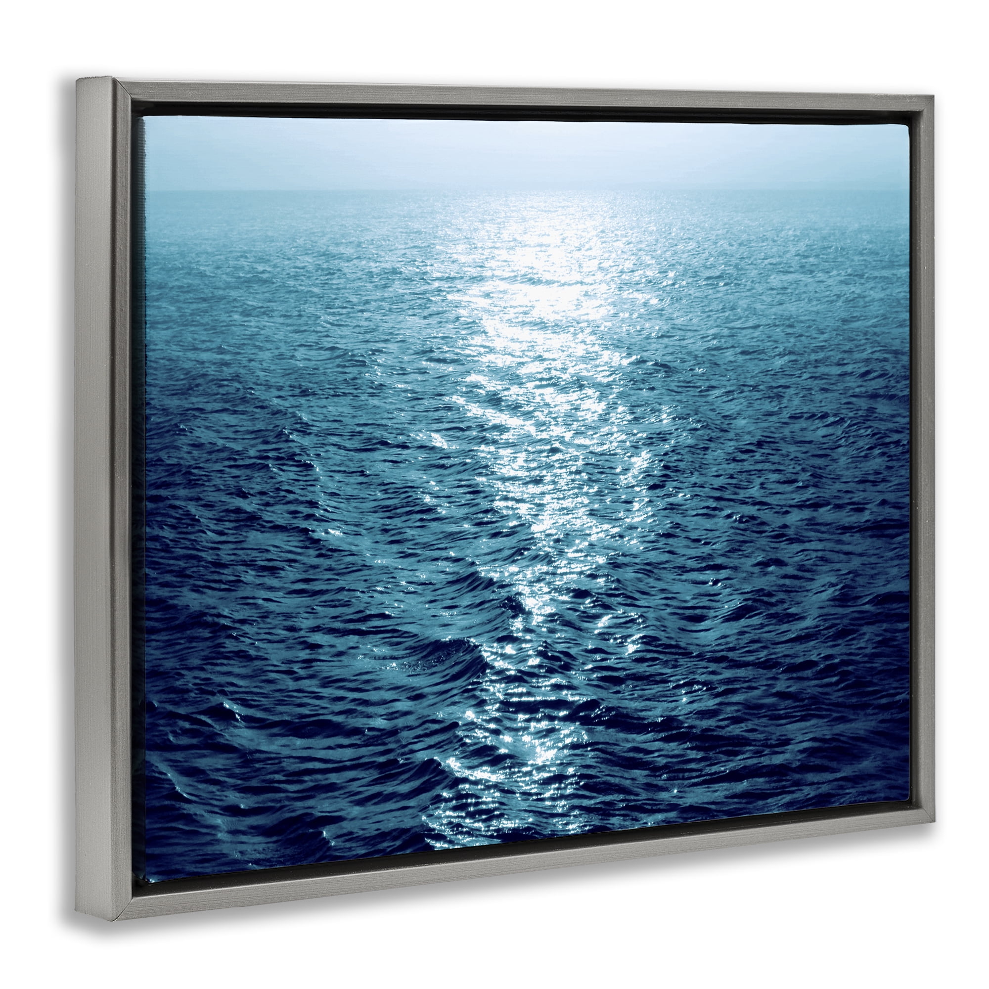 Stupell Industries Sun Reflected Ocean Ripples Landscape & Nature Photography Gray Floater Framed Canvas Art Print Wall Art, 21 x 17
