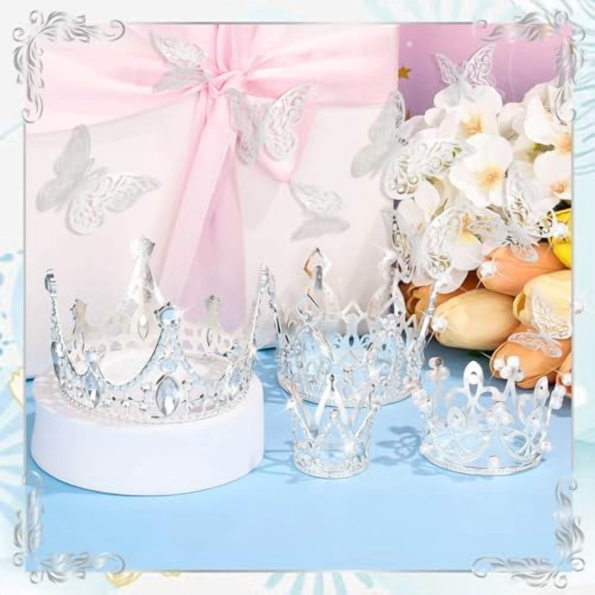 cridoz Flower Bouquet Accessories Including 4 Pcs Silver Crowns, 12 Pcs Butterfly Decorations and 50 Pcs Flower Pins for Flower Bouquets and Cake Topper Decoration