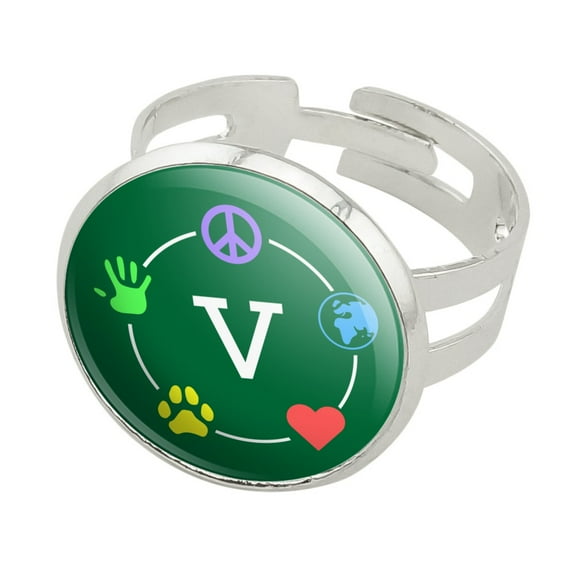 Vegan Values Circle Silver Plated Adjustable Novelty Ring