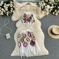 thumbnail image 6 of Yokua Women Bohemian Hollowed Crochet Knit Halterneck Crop Top and Tassels Skirt Set, 6 of 14