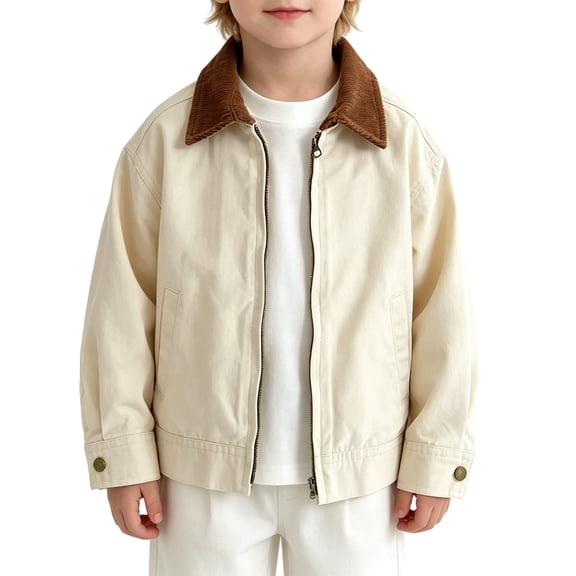 YunPes Boys Denim Jacket Full Zip Fashion Baggy Collar Jean Jacket Vintage Cargo Outerwear for Kids Fall Winter Casual Versatile Clothes