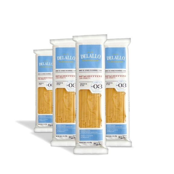 DeLallo Thin Spaghetti Pasta, Non-GMO, Kosher, 16 oz Bag, (4 Pack)