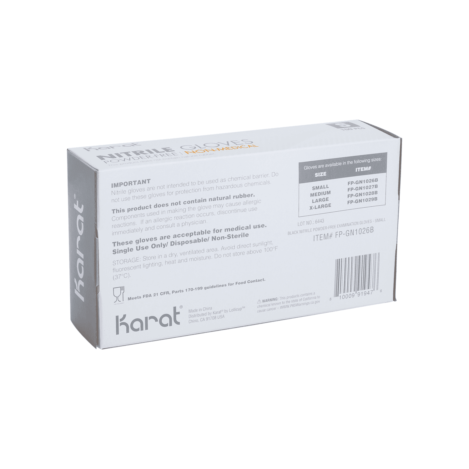 Nitrile Powder-Free Disposable Gloves (Black) - Small - 1,000 ct, FP-GN1026B