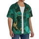 thumbnail image 2 of Balery Green Gold Glitter Camisa Casual de Manga Corta con Botones para Hombre, Texturizada, Estilo Cubano, para Playa, Verano-3X-Large, 2 of 5