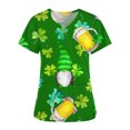 thumbnail image 3 of Día de San Patricio Mujer Cuello en V Casual Manga corta Impreso Bolsillos Señoras Tops Blusa Uniforme Pompotops  hkajfhjk459847, 3 of 4