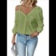 thumbnail image 1 of Blusa Asimétrica con Hombros Descubiertos y Larga Abotonada para Mujer, Color Amarillo y Verde, Talla XL, 1 of 6