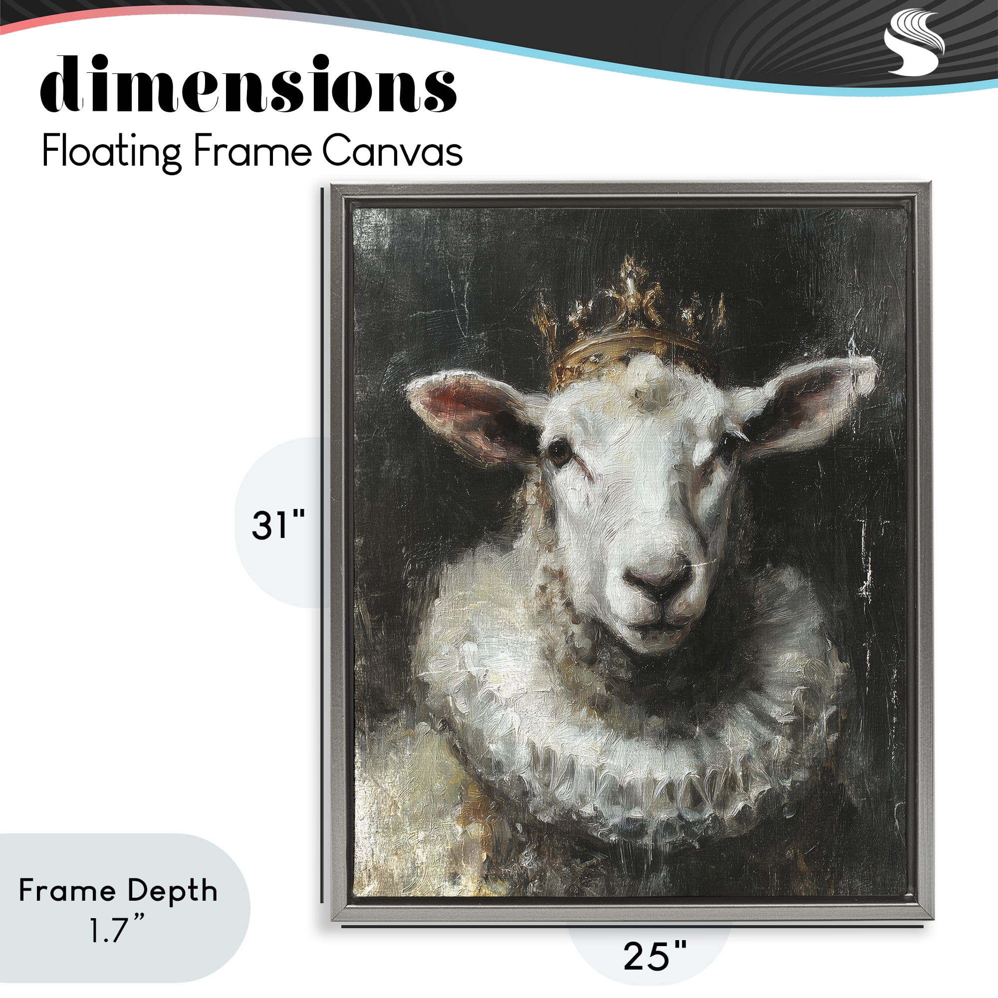 Stupell Industries Crowned Sheep Portrait Gray Framed Floater Canvas Wall Art, design by Svetlana Aleynikova