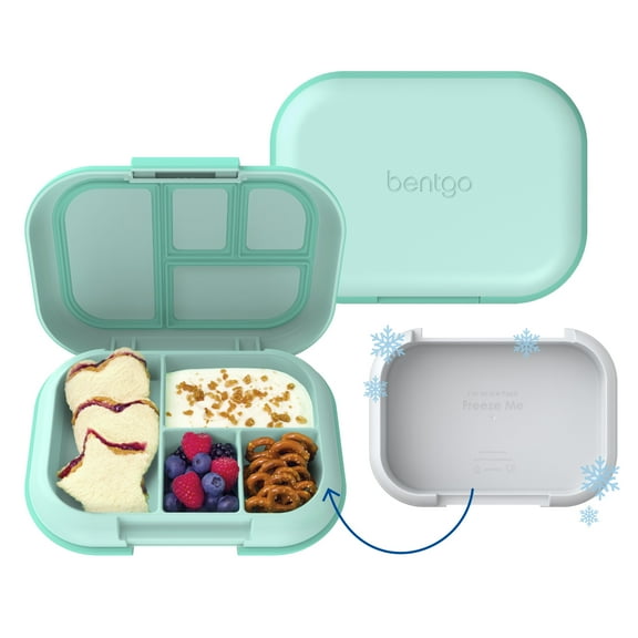 Bentgo Chill Kids Leak-Proof Lunch Box - 4-Compartment Bento Box with Built-In Ice Pack, 3.3 Cup Capacity, PFAS & BPA-Free, Microwave & Dishwasher Safe, Ideal Size for Ages 3 to 7 (Aqua)